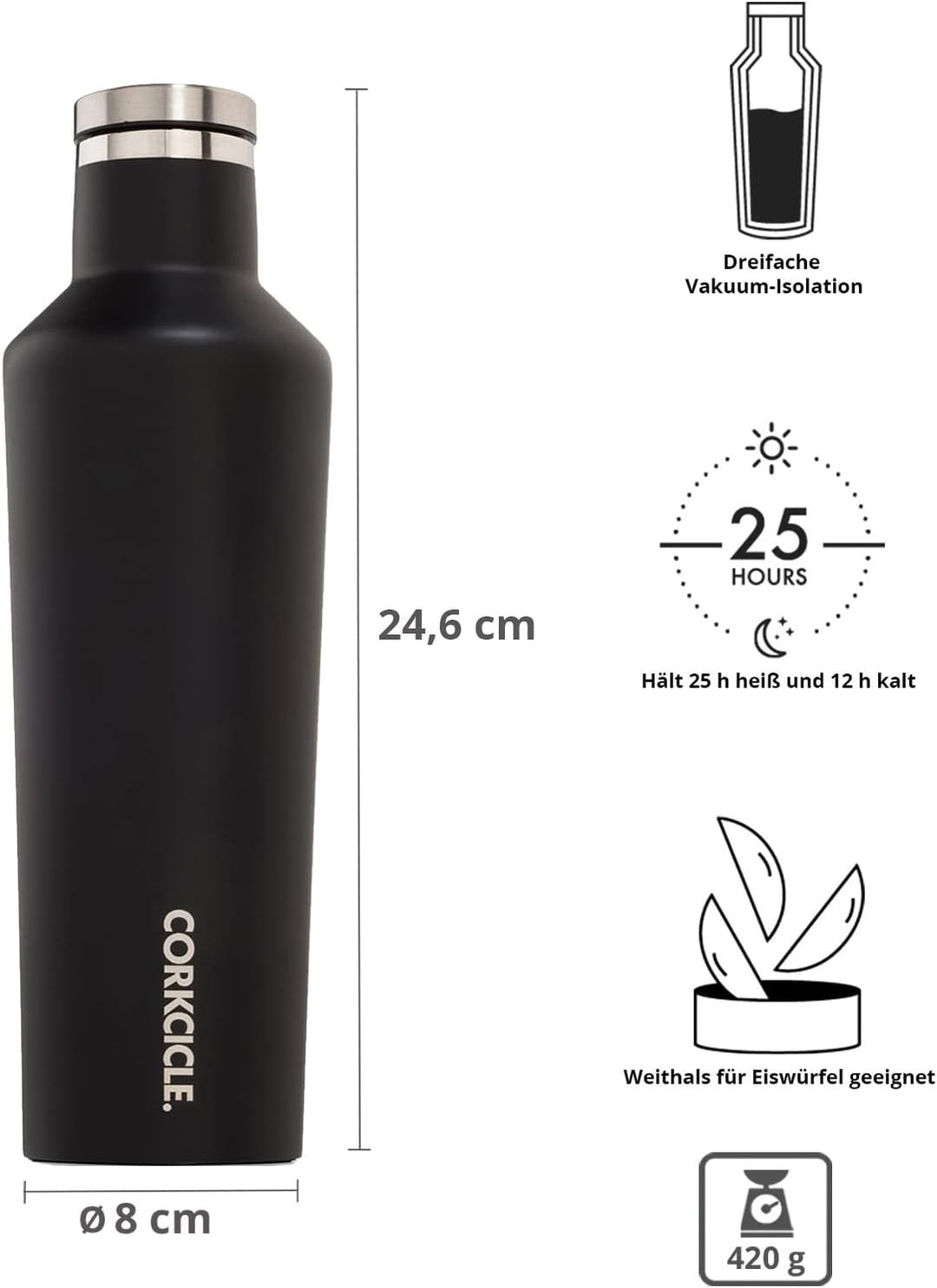 Corkcicle 2016MB Gloss Vinnebago Thermosflasche, Edelstahl, 16 Ounces, Matte Black Matte Black 473 m