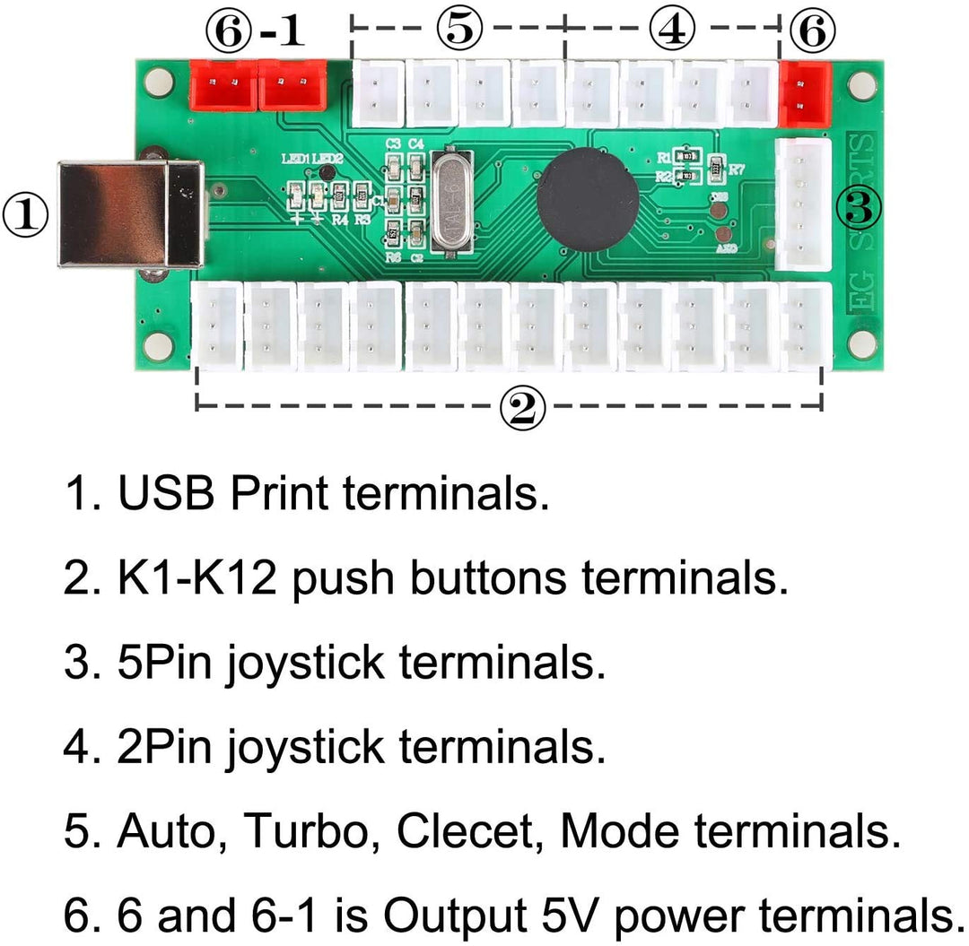 EG STARTS 1 Spieler USB LED Encoder zu PC-Spiele 8-Wege-Stick-Controller + 10x LED beleuchtet Tasten
