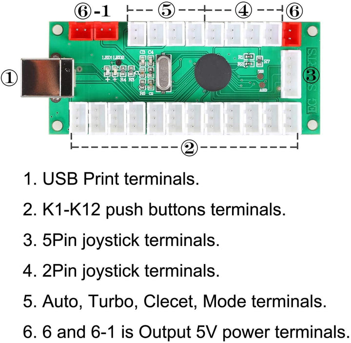 EG STARTS 1 Spieler USB LED Encoder zu PC-Spiele 8-Wege-Stick-Controller + 10x LED beleuchtet Tasten