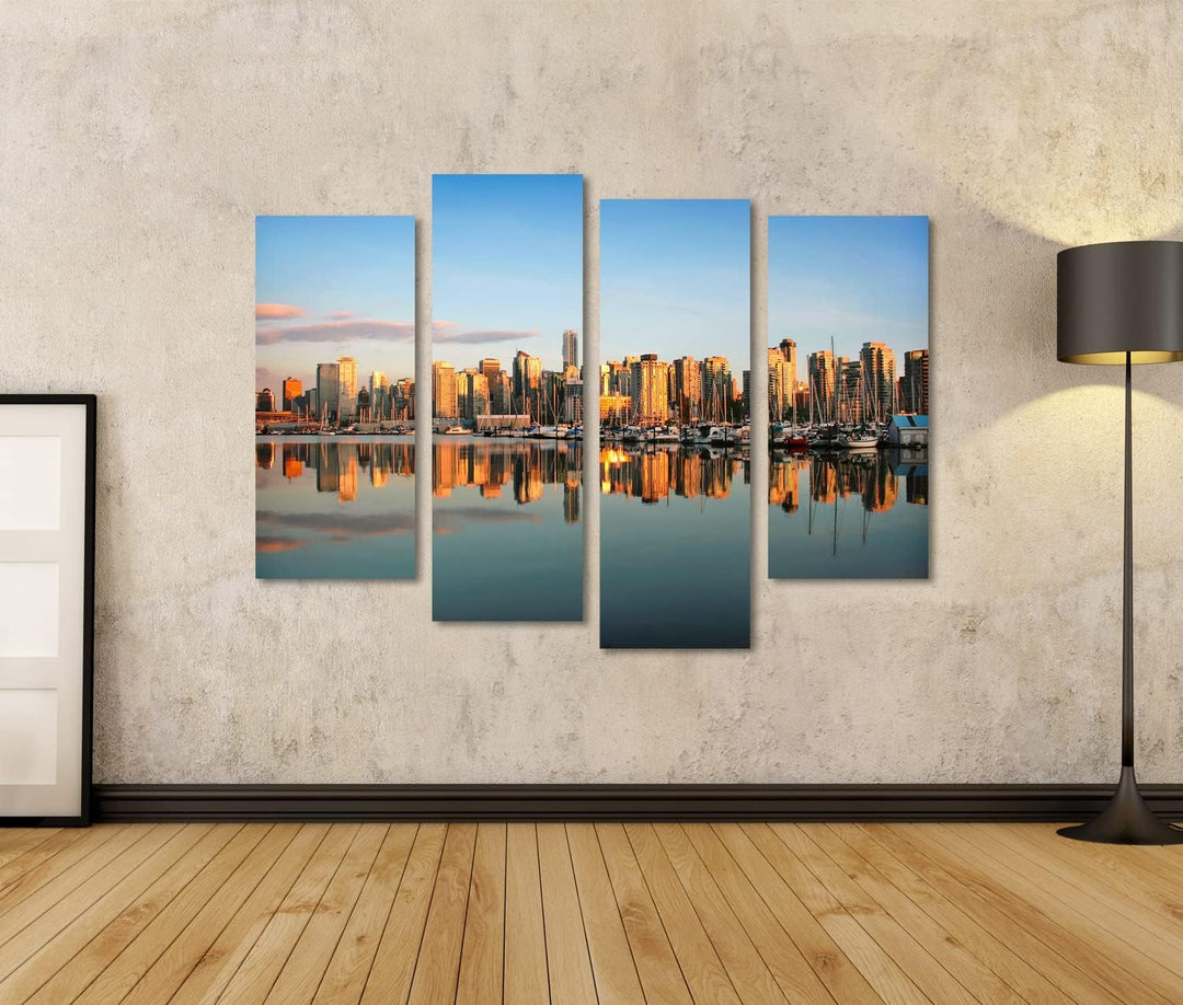 islandburner Bild auf Leinwand Vancouver Downtown Skyline Panorama Bei Sonnenuntergang Bilder Wandbi