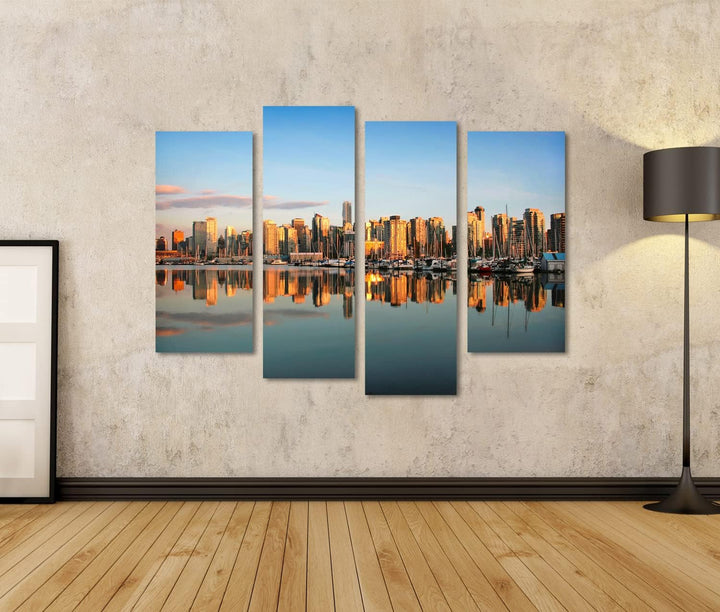 islandburner Bild auf Leinwand Vancouver Downtown Skyline Panorama Bei Sonnenuntergang Bilder Wandbi
