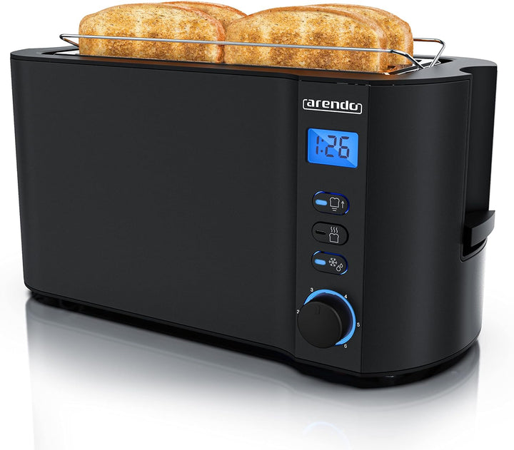 Arendo - Toaster Edelstahl Langschlitz 4 Scheiben - Doppelwandgehäuse - Integrierter Brötchenhalter