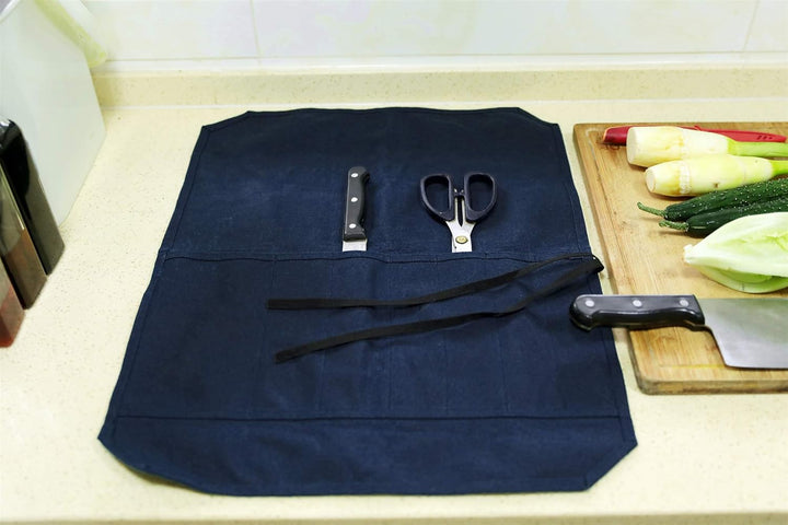 Denifiter strapazierfähiges gewachstes Segletuch, Messer-Rolltasche mit 7 Taschen, blau, Blau