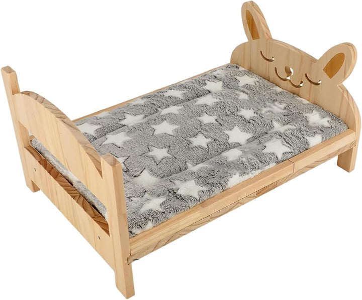 NIDONE Häschenbett aus Holz, niedliches Kleintierbett mit weicher Decke, 2-in-1, abnehmbar, für Meer