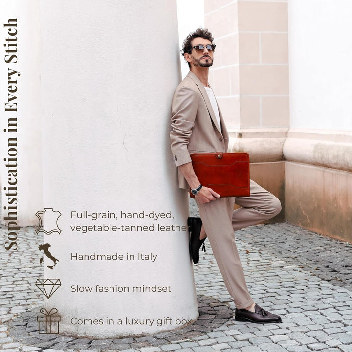 Time Resistance Leder-Organizer-Portfolio – 13 Zoll-Laptoptasche – Dokumentenmappe aus Vollnarbenled