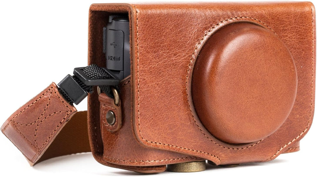 MegaGear MG1177 Canon PowerShot SX740 HS, SX730 HS Ever Ready Echtleder Kameratasche mit Trageriemen