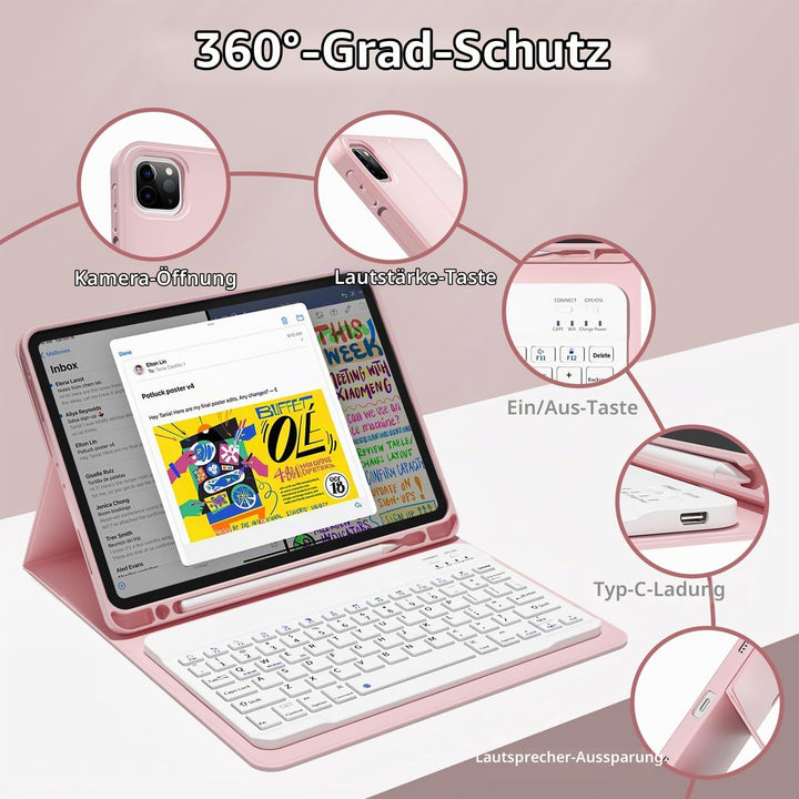 JKSML Hülle mit Tastatur für iPad Pro 11 Zoll 4./3./2.Generation (2022/2021/2020) mit Stifthalter, A