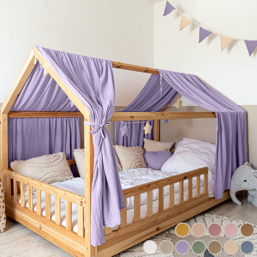 Hausbett Himmel [in 12 Farben] Betthimmel Hausbett aus 100% Baumwolle Musselin - Stoffhimmel für Hau