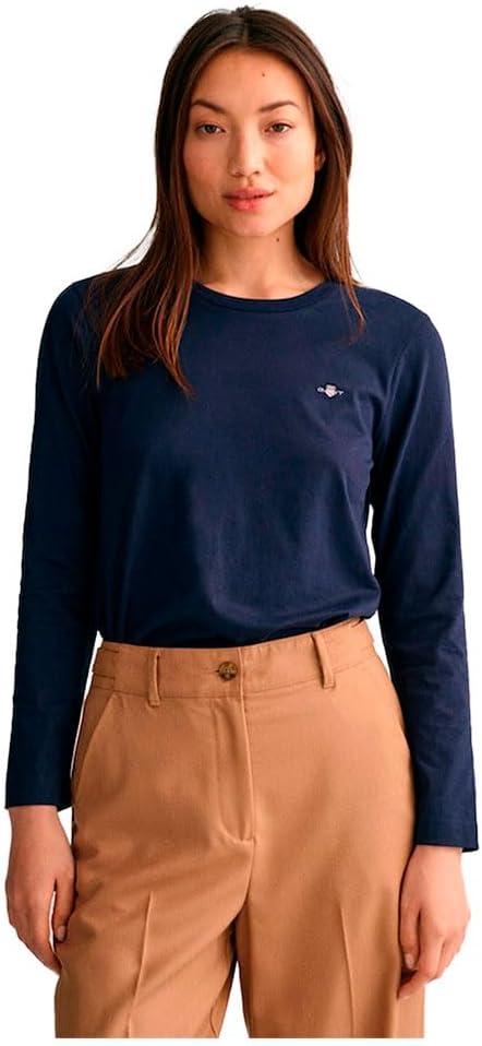 GANT Damen Reg Shield Ls T-Shirt, Evening Blue