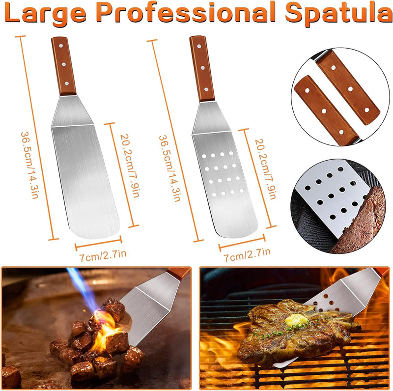 MAIKEHIGH Grillspachtel Plancha Zubehör, 8 Stück Edelstahl Grillbesteck Set Schwerer Grillwender Kit