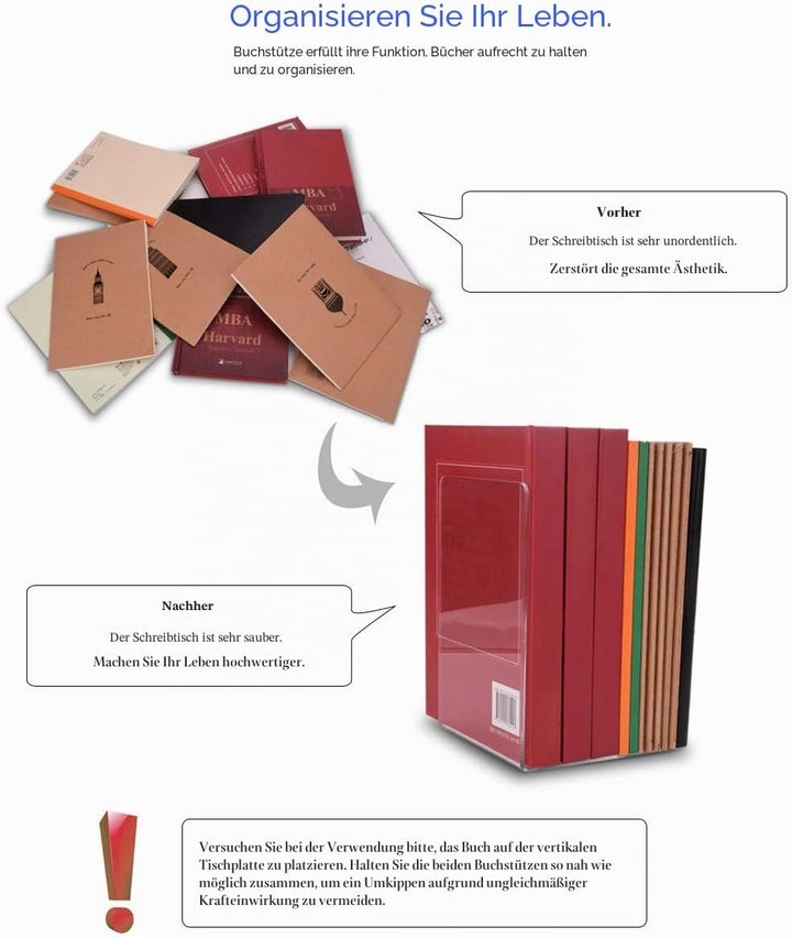 Buchstütze, MerryNine Acryl Transparente Buchstützen mit Rutschfester Auflage für Bücherregal Büro S