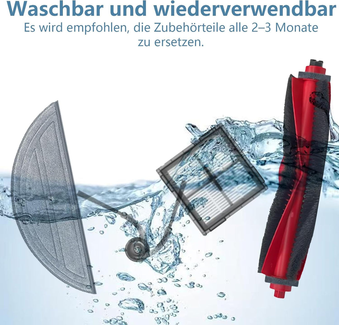 28 Stück Zubehör für Roborock Q10 S5+/ Q10 S5 Roboter Staubsauger, 2 Hauptbürsten, 6 Hepa Filters, 6