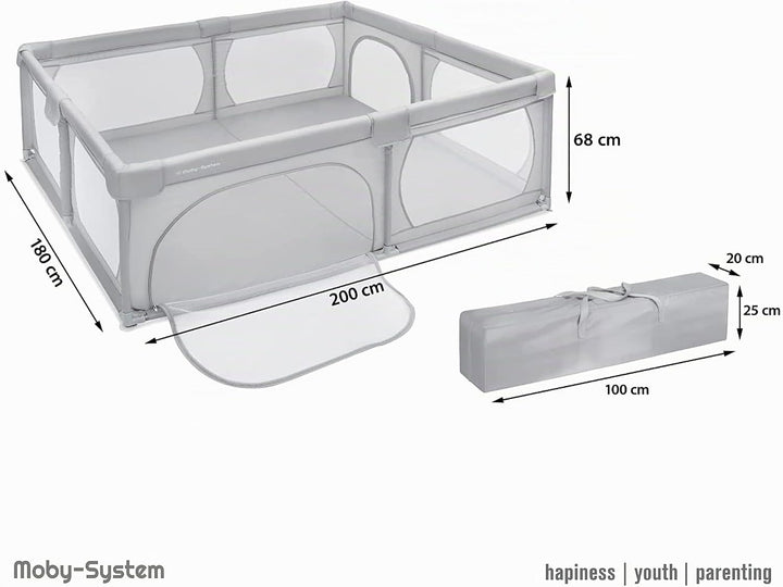 Moby-System Kinderlaufstall Baby Laufgitter Set - Aktivitätszentrum mit Rutschfester Basis, Schutzg