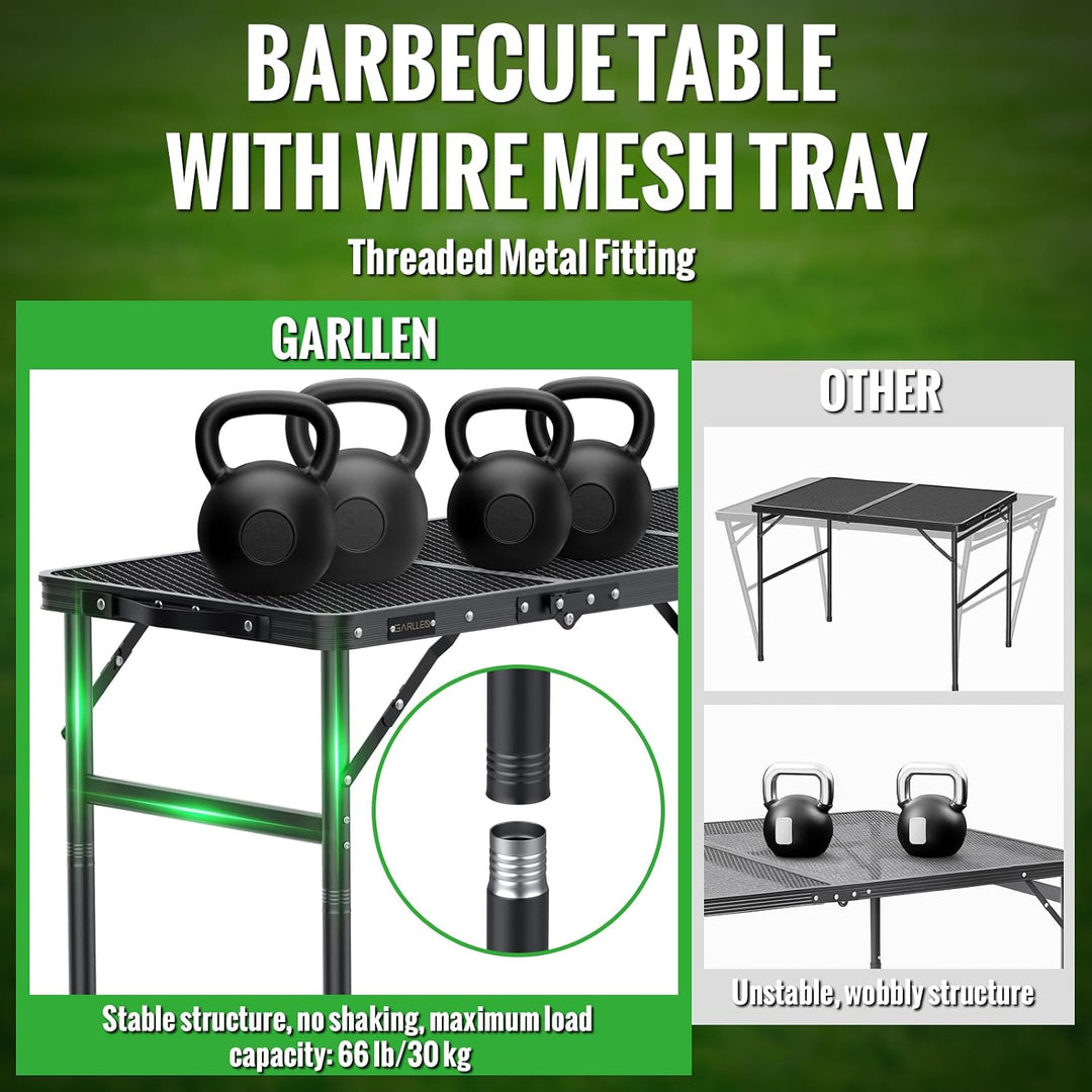GARLLEN Grilltisch klappbar, 90x40cm &amp; 3 Höhenverstellbar(27/51/75cm), Leicht und Tragbar, Klapptisc
