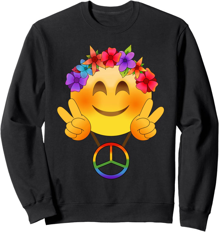 Hippie 60er und 70er Jahre Smiley Peace Flower Love Power Sweatshirt
