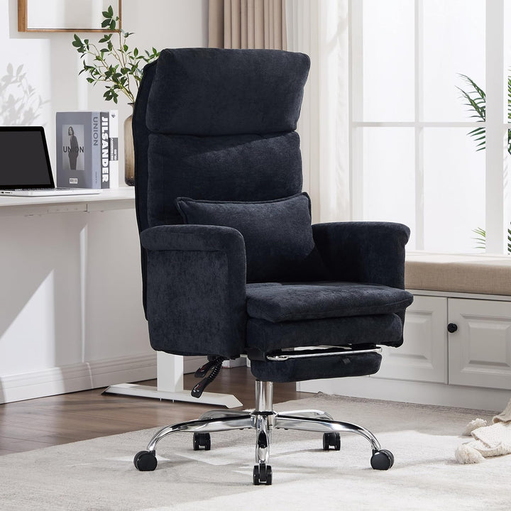 UEV Bürostuhl Ergonomisch mit Fussstütze bis 226kg,klappbare Armlehnen/Dicker Sitzpolsterung/Verstel