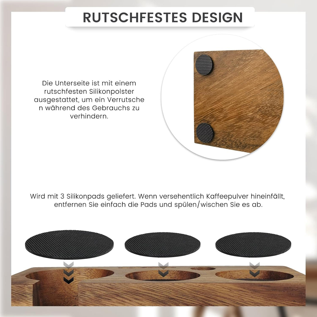 HOLIHOKY Tamperstation 58mm, Tamperstation Holz für Siebträger 58mm, Walnuss Barista Tamping Station
