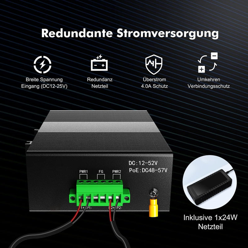 MokerLink 5 Port PoE Gigabit Industrial DIN-Rail Ethernet Switch Hutschiene, 60W PoE+ Leistung, 14Gb