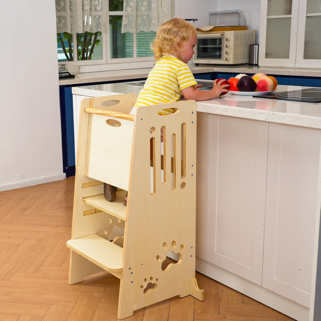 Kleinkind Tritthocker Kinderhocker, Toddler Tower & Lernhocker mit Sicherheitsbarriere, Kippschutz u