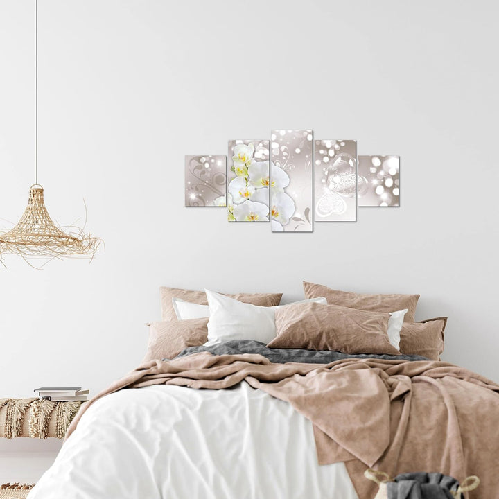 Runa Art Wandbilder Blumen Orchidee 5 Teilig Bild auf Vlies Leinwand Deko Wohnzimmer Abstrakt Grau B