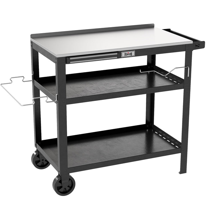 Feasto 80 x 45,7 cm Outdoor-Grillwagen mit Edelstahl-Tischplatte, beweglicher Grilltisch mit Gewürzr