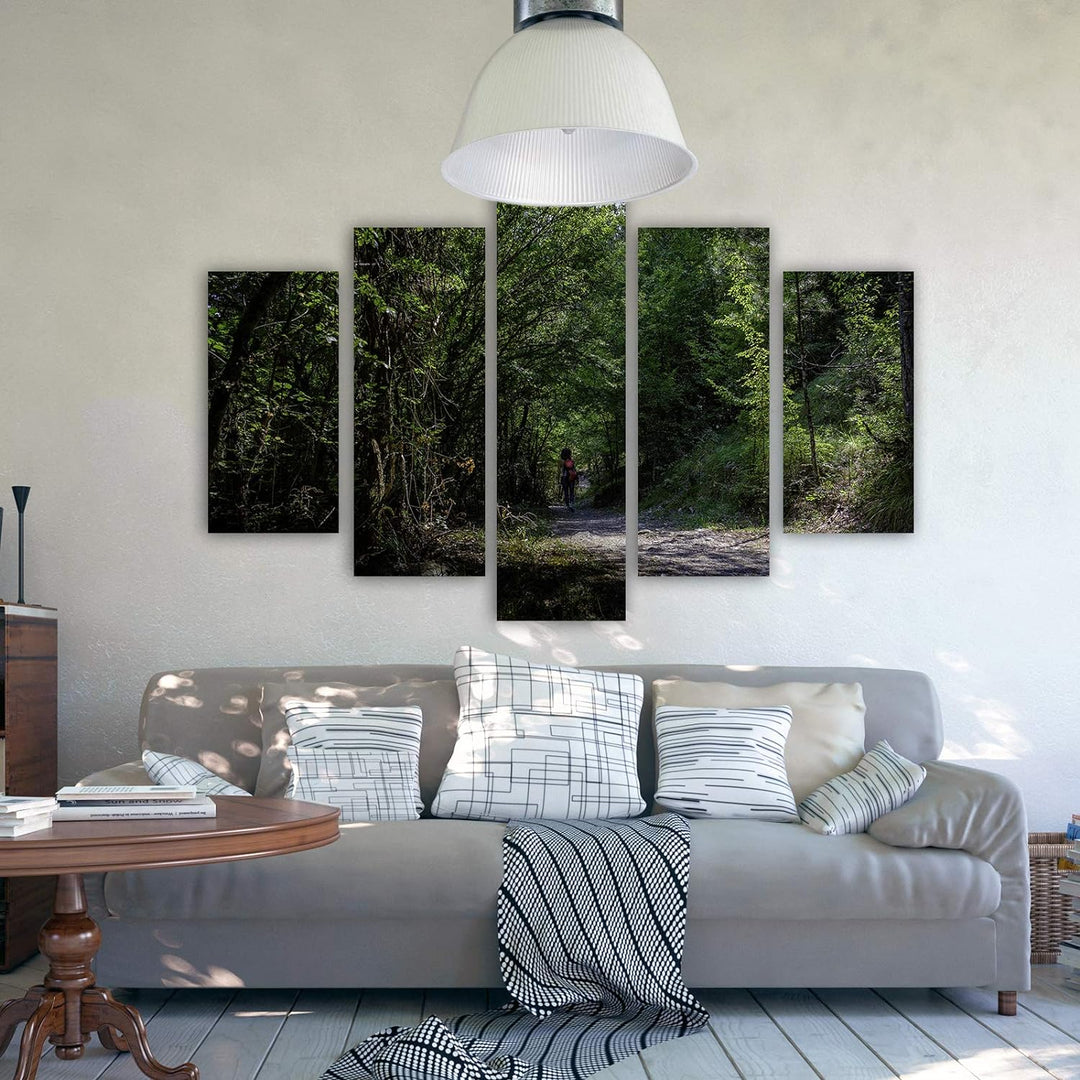 Feeby Wanddeko XXL Landschaft Leinwandbild 5 Teilig Natur Weg Bäume Wald grün 100x70 cm Leinwandbild