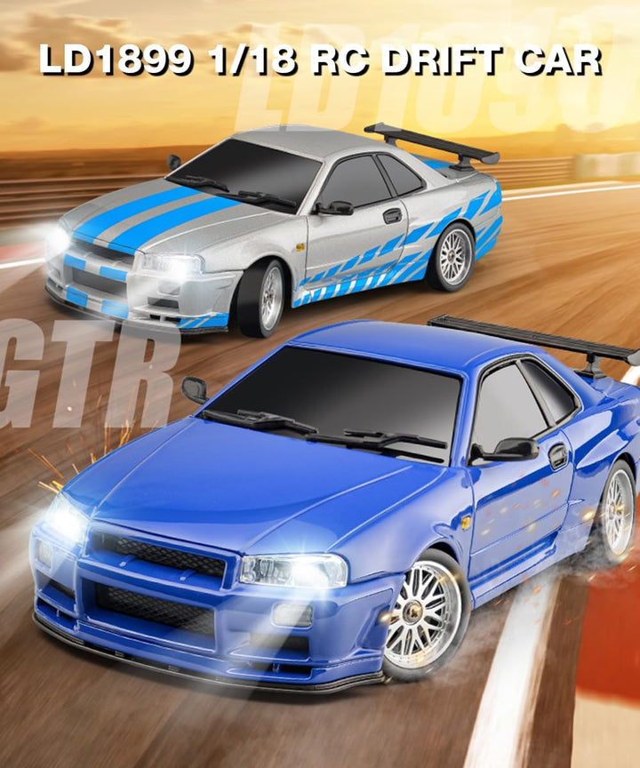 ARRIS LD1899 1:18 RC Driftauto, GTR R34 2,4 GHz RWD Mini-Modellfahrzeug mit Gyro, Legierung-Karosser