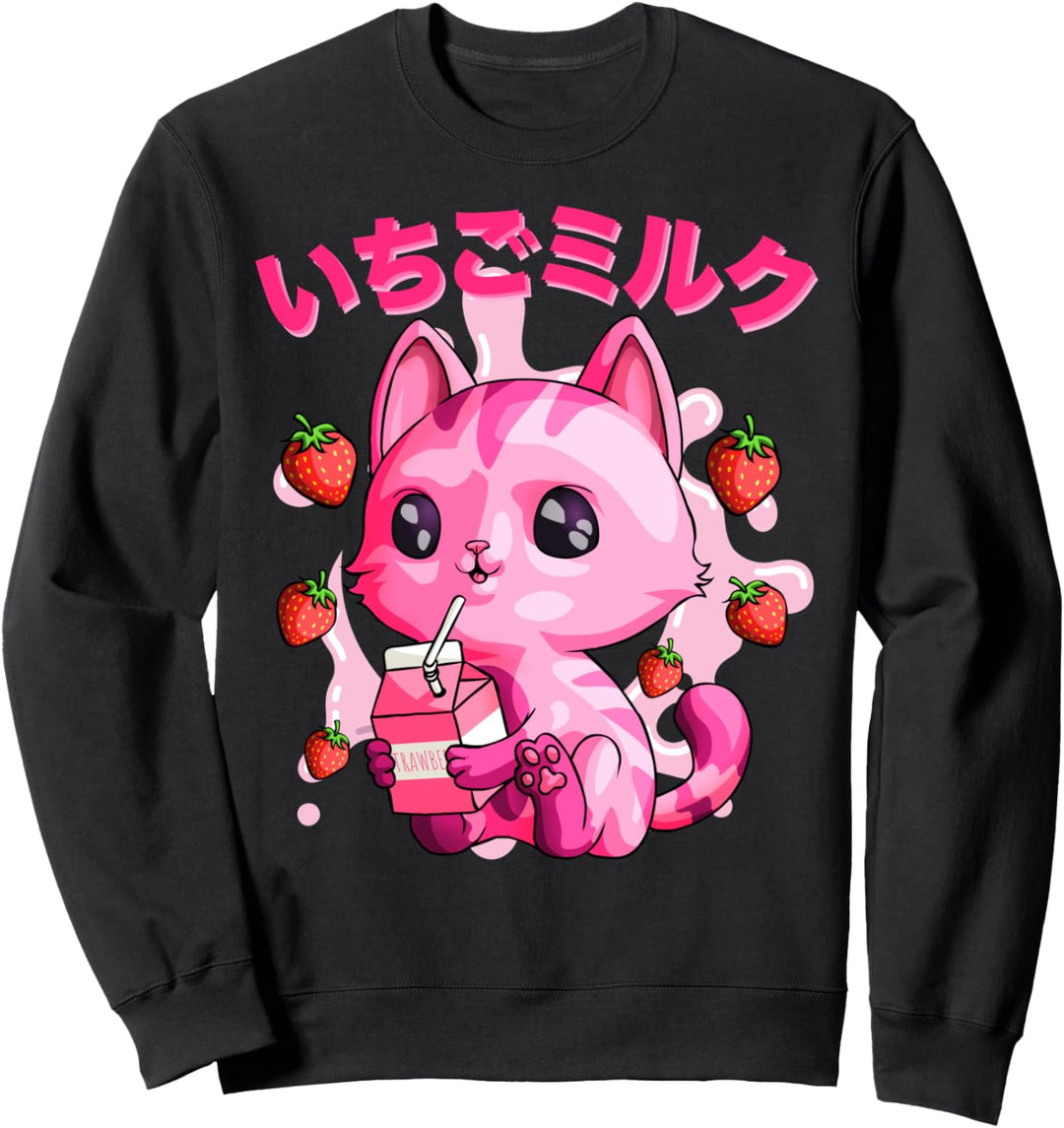 Kawaii Strawberry Milk Cat Japanisches Kitty Chibi Kätzchen Sweatshirt