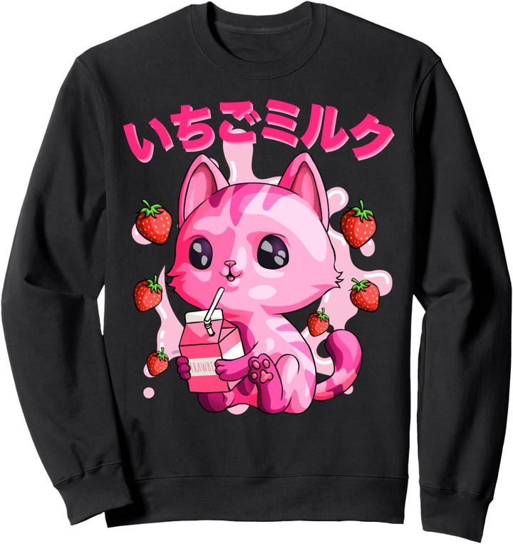 Kawaii Strawberry Milk Cat Japanisches Kitty Chibi Kätzchen Sweatshirt