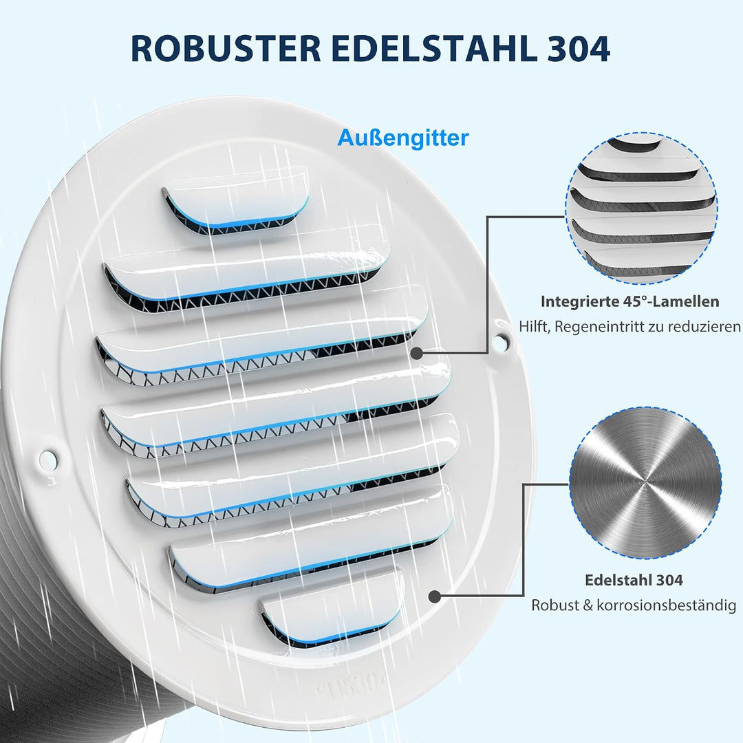 100 mm passives Lüftungsgitter für eine kühle energieeffiziente Umgebung, mit Teleskoprohr aus Alumi