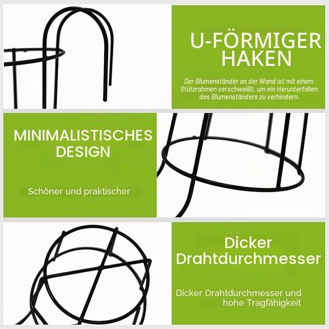 4er-Pack runde Pflanzgefässe zum Aufhängen mit Geländer, Blumentopfhalter, Metalltopf-Pflanzenkorb,