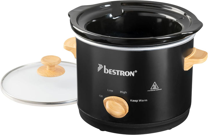 Bestron Slowcooker für 2 Personen, Schongarer mit Keramikpfanne & Glasdeckel, 3 Stufen-Thermostat, i