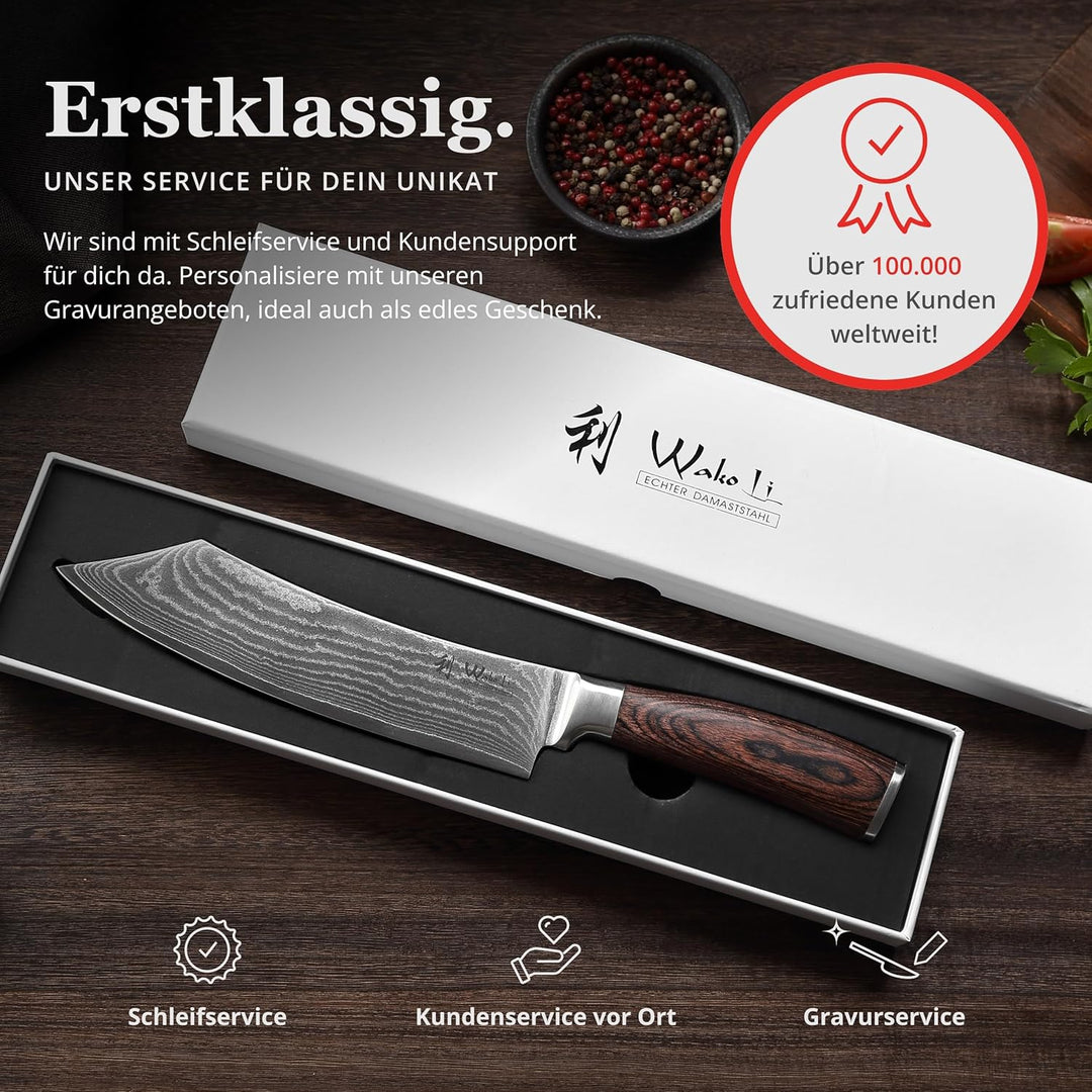 Wakoli Edib Damast BBQ- und Blockmesser I Scharfe 20 cm Klinge aus 67 Lagen Damaststahl mit VG10 Ker