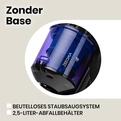 Zeegma Zonder Base Staubsauger beutellos Zyklon Staubsauger, hohe Saugleistung, 2 HEPA H13 und wasch