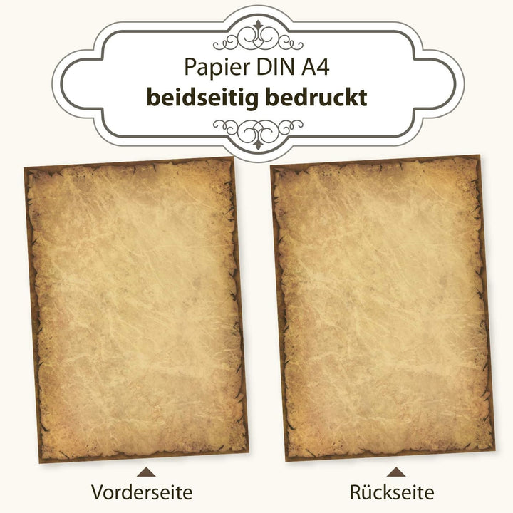 CASANOVA Briefpapier mit Umschlag Vintage 250 Sets Papier beidseitig A4 alt retro Mittelalter antik