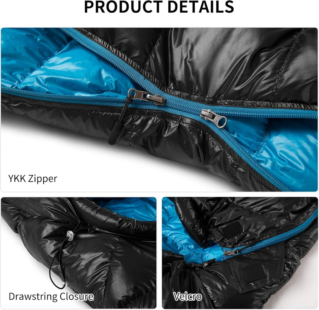 Naturehike CW400 ultraleichter Daunenschlafsack Mumien-Campingschlafsack für Erwachsene Füllkraft 65