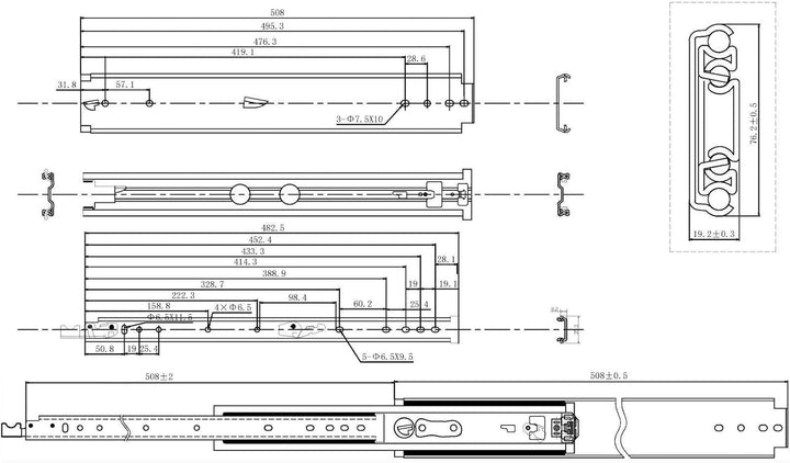 1 Paar Vadania Schwerlastauszüge 500 mm Schwerlastauszug mit einer Belastbarkeit von 200 kg und Fest