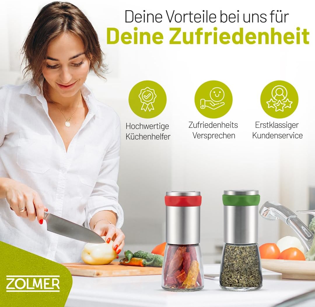 Chilimühle aus Edelstahl & Glas | Gewürzschneider Schneidwerk - Chilischneider für grobe Gewürze & C