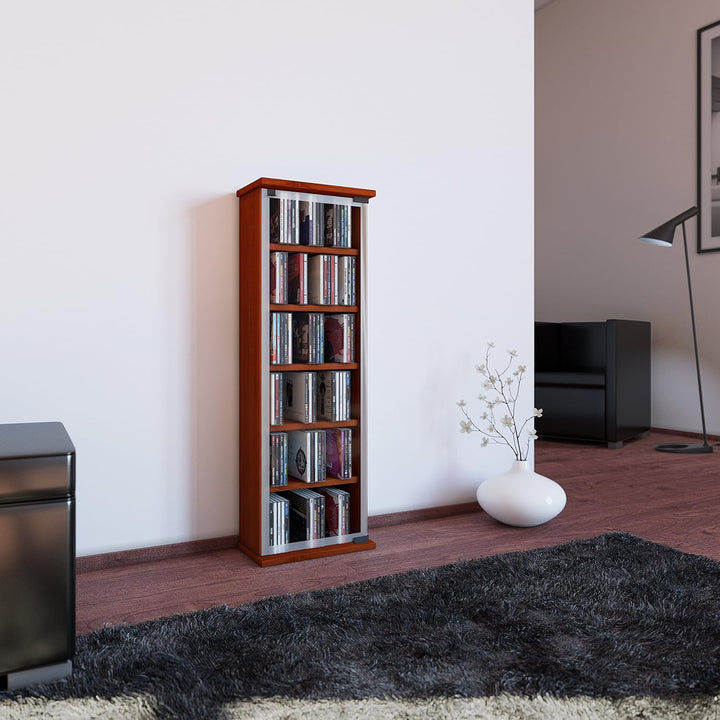 VCM Holz CD DVD Stand Regal Schrank Aufbewahrung Standregal Ständer Classic Glastür Kern-Nussbaum, K