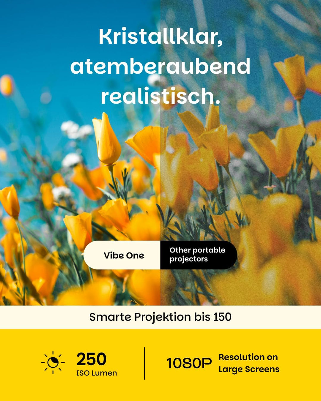 XGIMI Vibe One mit Akku Smarter tragbarer mini Beamer, 1080p-Projektor, Google TV mit Netflix, Sound