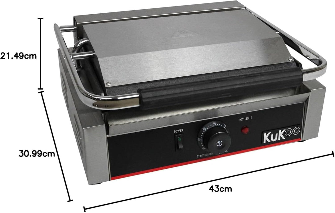 KuKoo Edelstahl Panini Grill Elektrogrill Sandwichtoaster Grill Tischgrill 1/2 glatt-1/2 gerillt 220