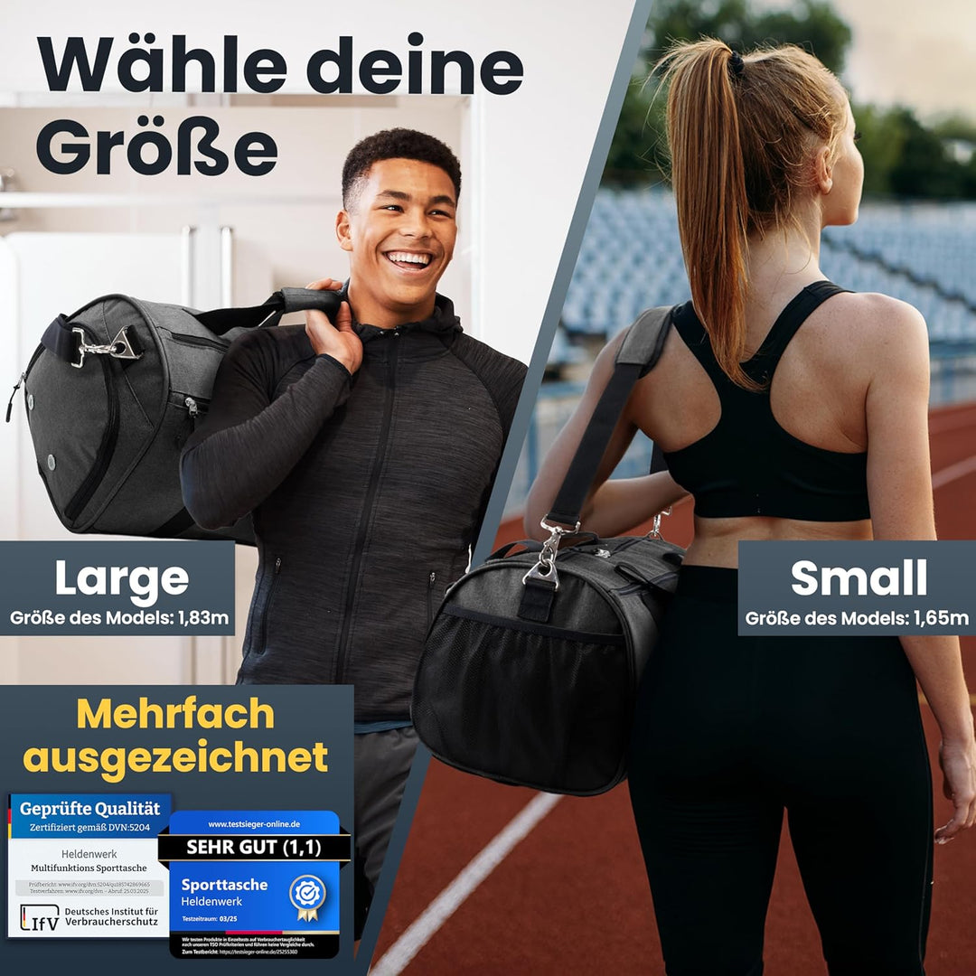 Heldenwerk® Sporttasche & Reisetasche für Damen und Herren klein I Trainingstasche mit Schuhfach und