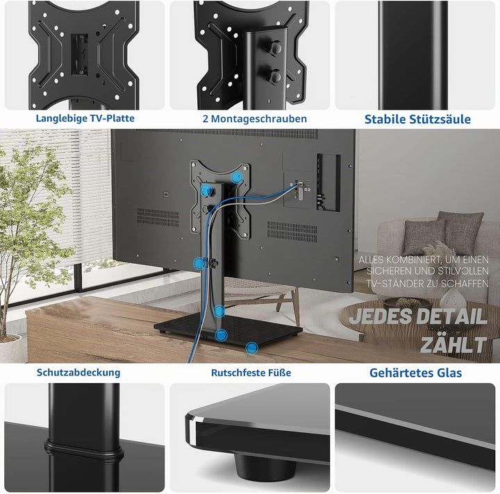 RFIVER Universal TV Standfuss TV Ständer Höhenverstellbar für 23-43 Zoll LCD LED OLED Plasma Flach &