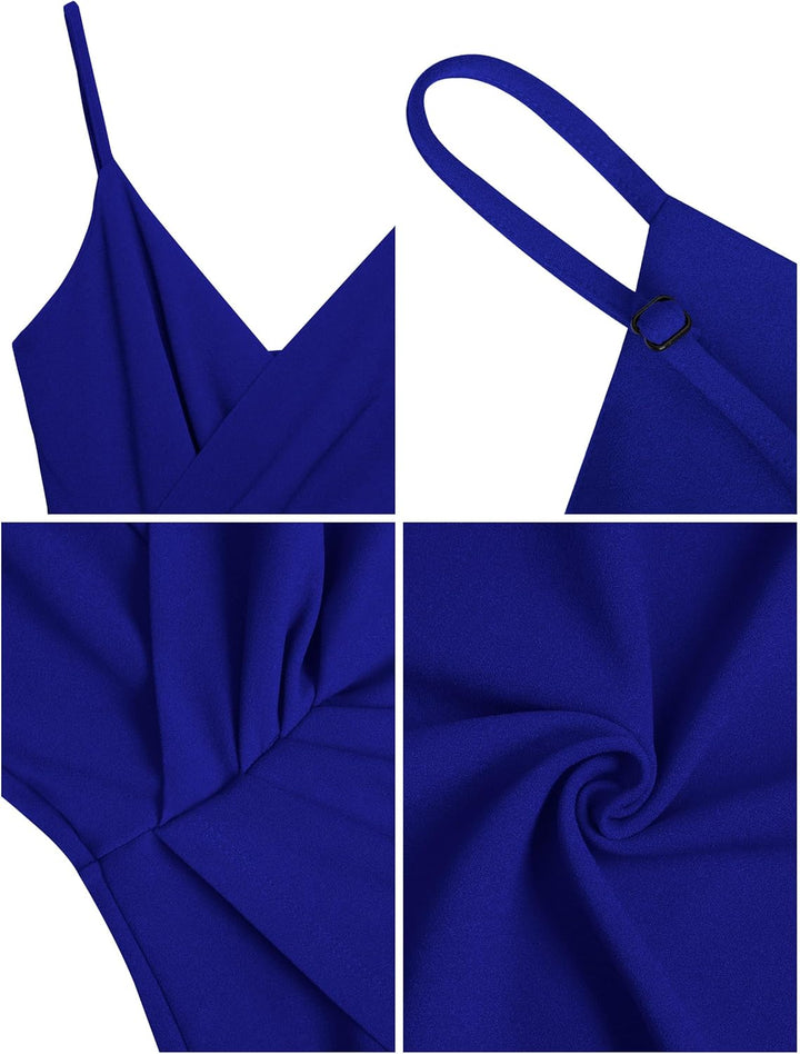 Missufe Damen Cocktailkleid Partykleid Wickelkleid Sommerkleid Midikleid Festliche Elegant Bodycon H