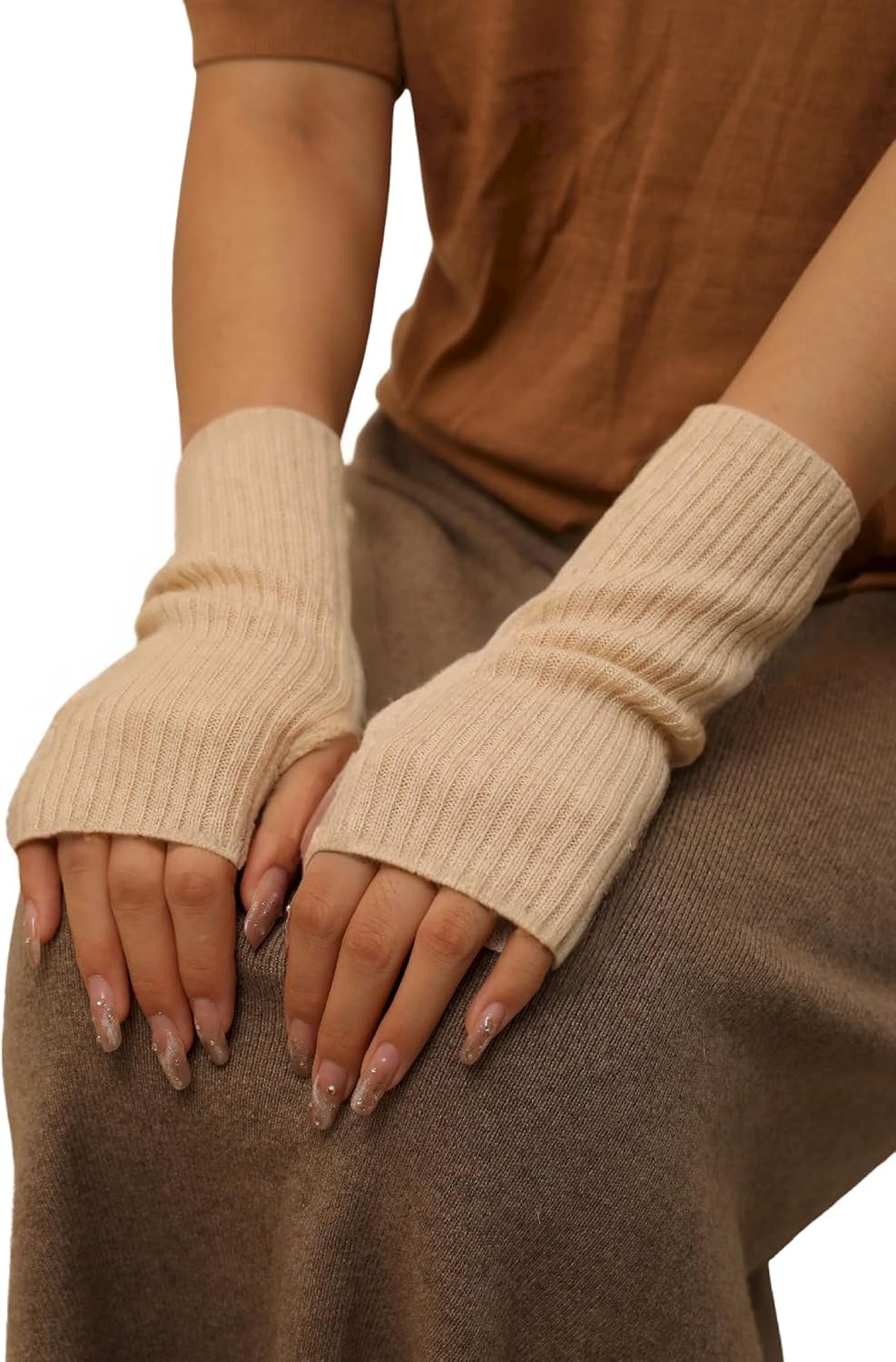 Prettystern Damen Kaschmir-Wolle Gerippte Fingerlose Handschuhe Hand-Stulpen handgelenk-wärmer Pulsw