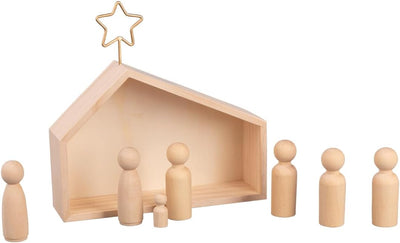 Rayher Holz Krippe mit Figuren, Holz FSC zertifiziert, 22 x 5,6 x 21,5 cm, 9teilig, moderne kleine K