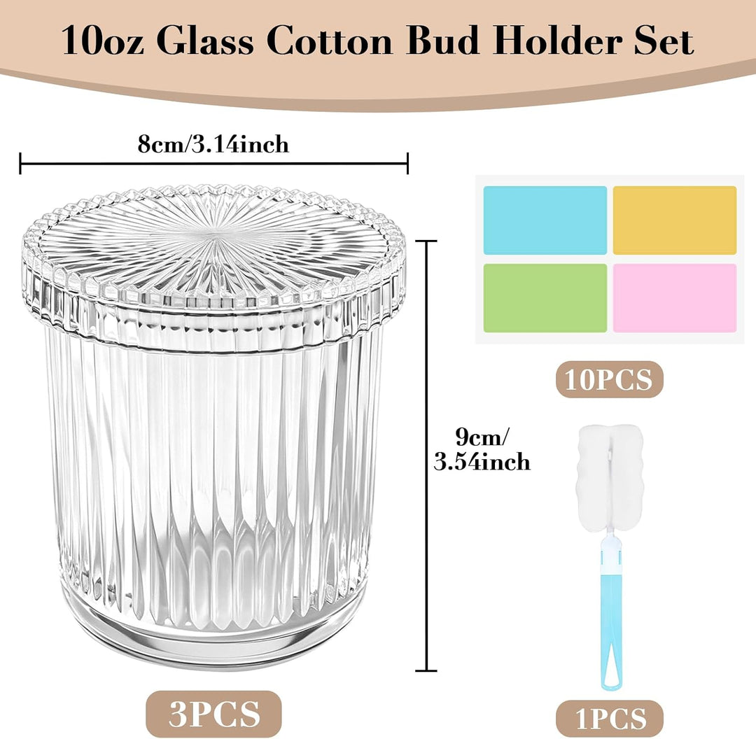 3 Stück 290ml Glas Wattestäbchen Behälter Mit Deckel &amp; Bürste | Transparent Wattestäbchen Spender, R