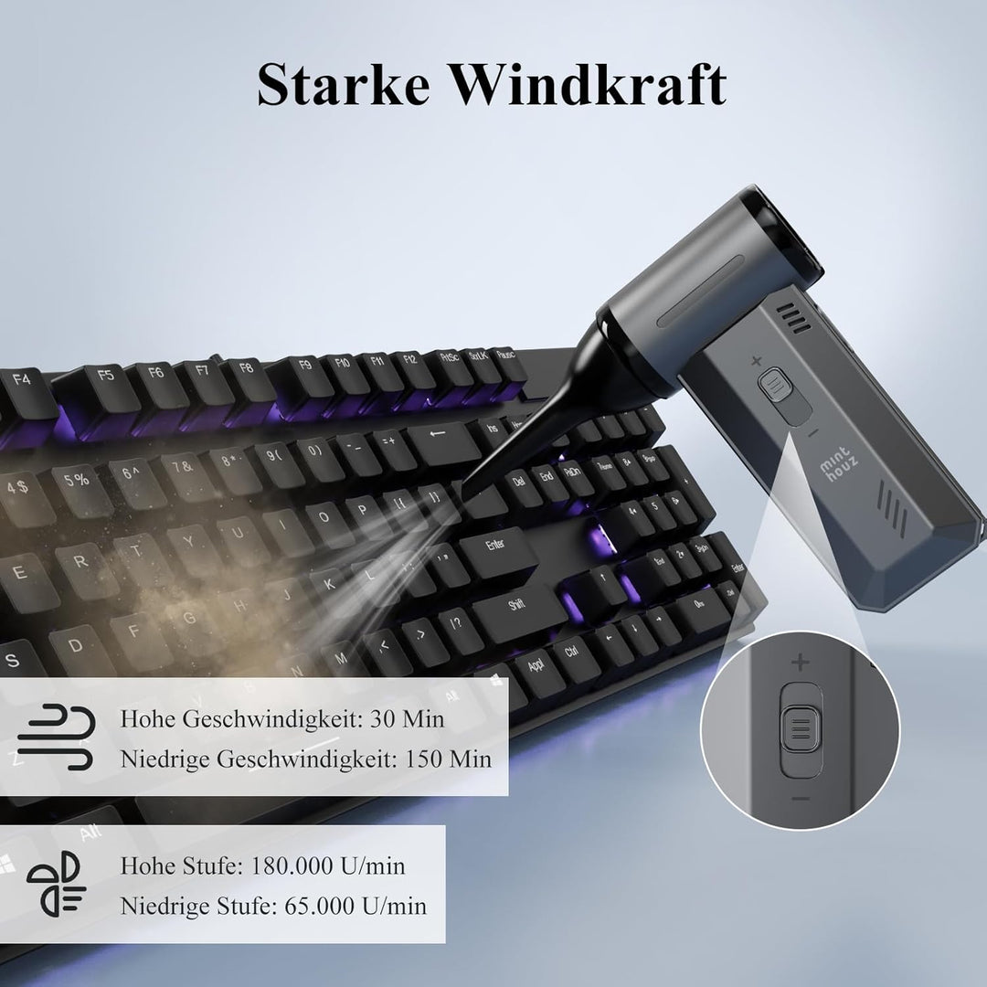 Minthouz Elektrische Staubgebläse Druckluftspray, 180000 U/min Electric Air Duster Wiederaufladbare