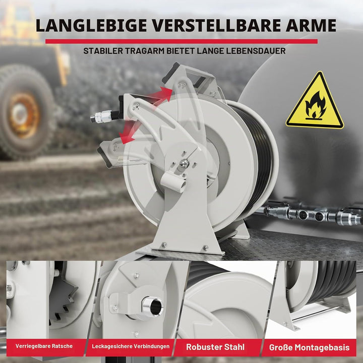 Schlauchtrommel 25 mm x 15 m einziehbar Kraftstoffschlauchtrommel, 300 PSI robuste Stahlkonstruktion