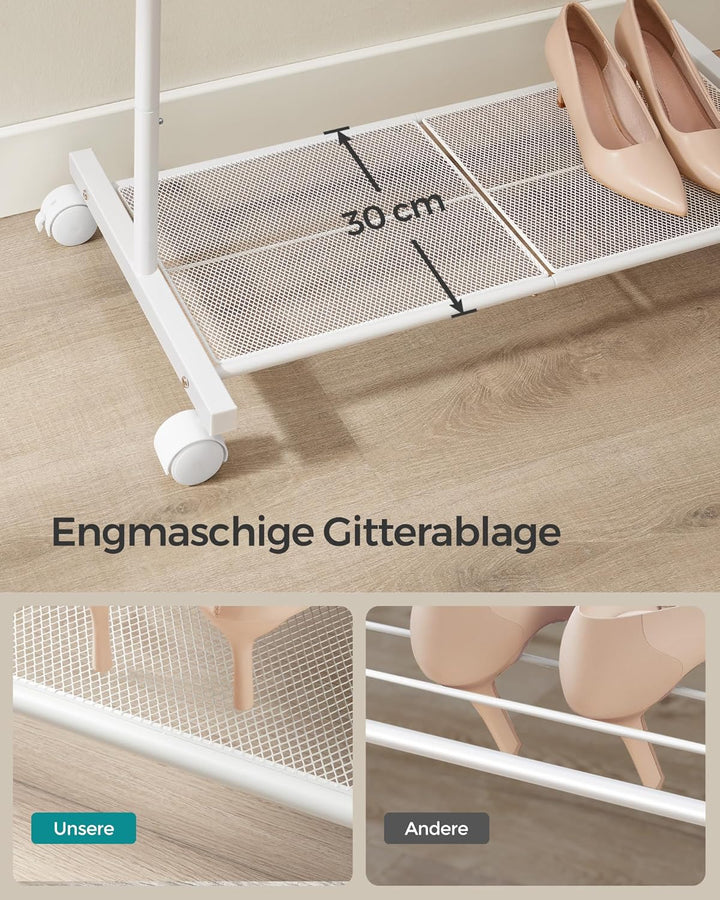 SONGMICS Kleiderständer, Kleiderstange auf Rollen, Garderobenständer 74 cm breit, Rollgarderobe mit